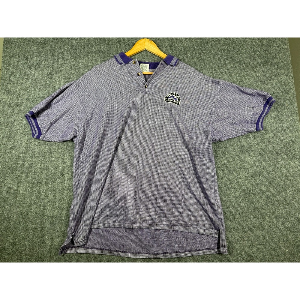 VTG 90's Colorado Rockies Polo Shirt Mens XL Purple Dynasty MLB Baseball Sports